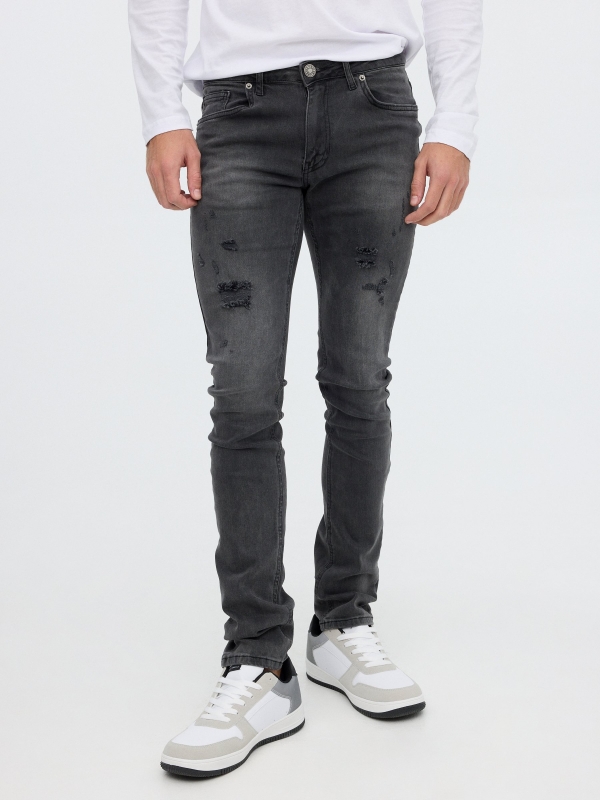 Slim Jeans Gray dark grey middle front view