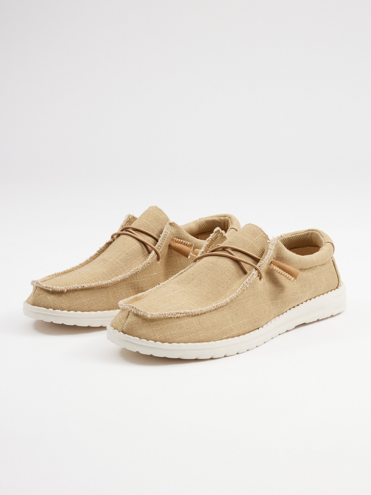 Nylon elastic sneakers sand 45º front view