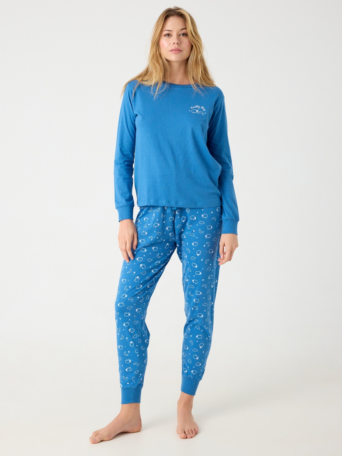 Pijama do Sono do País azul marinho vista meia frontal
