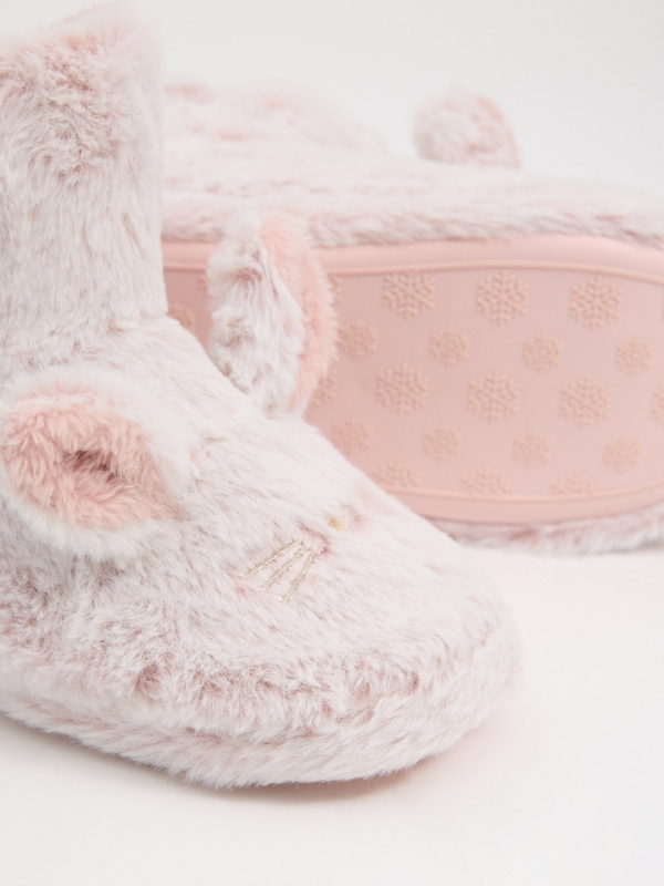 Zapatillas de casa bota conejito rosa vista detalle