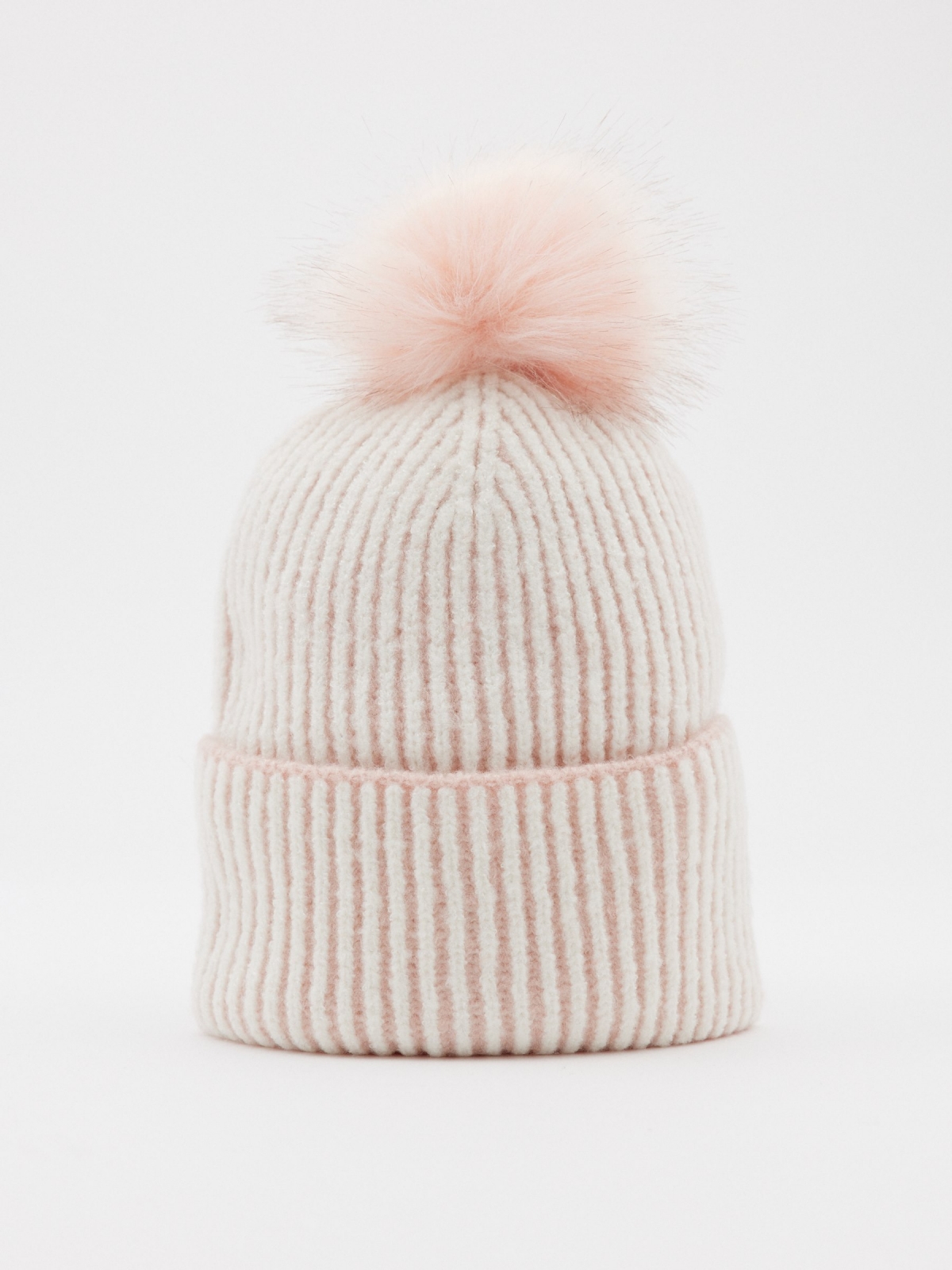 Light pink hat with pompom light pink 45º middle back view