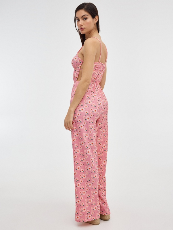 Floral strapless jumpsuit light pink middle back view