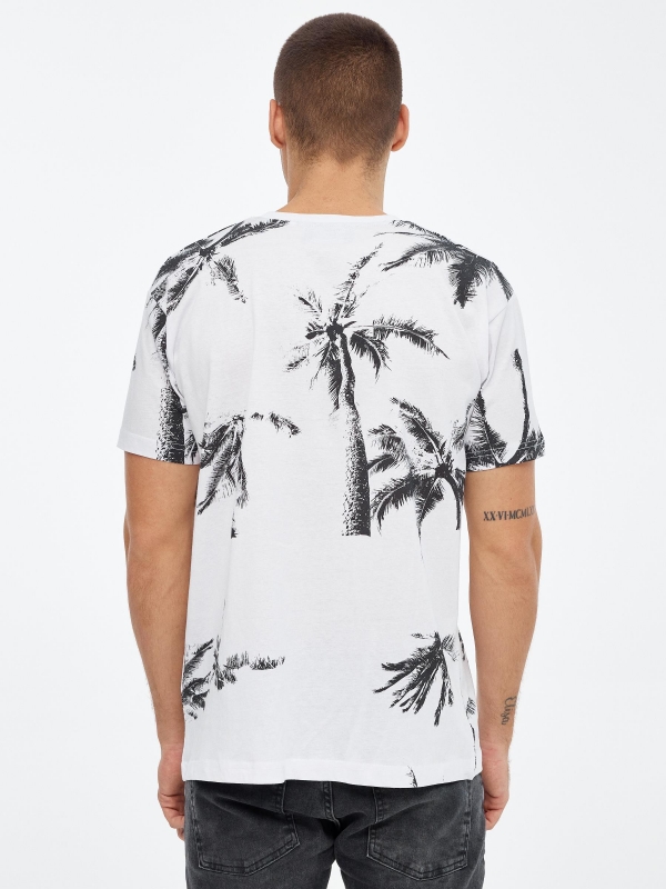 Palm tree printed t-shirt white middle back view