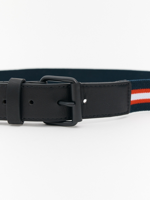 Square buckle elastic belt navy rolled view