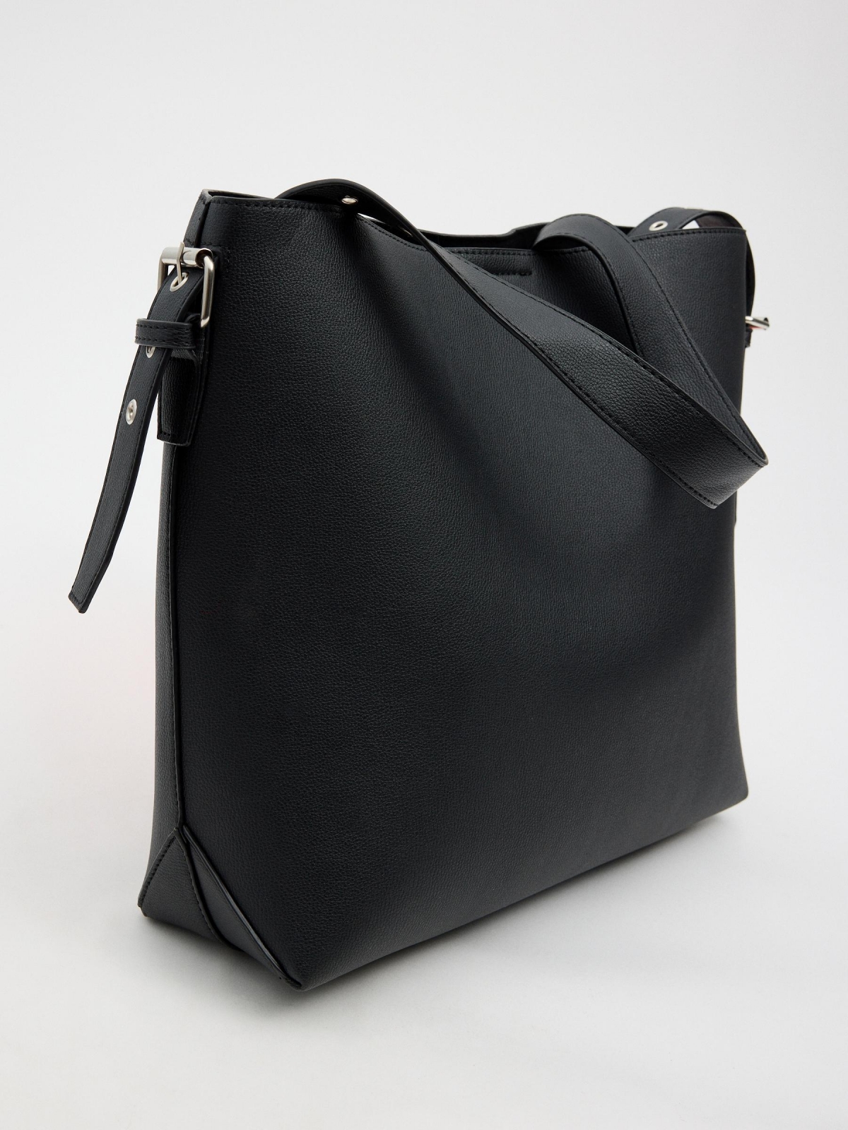 Adjustable strap shopper bag black back view