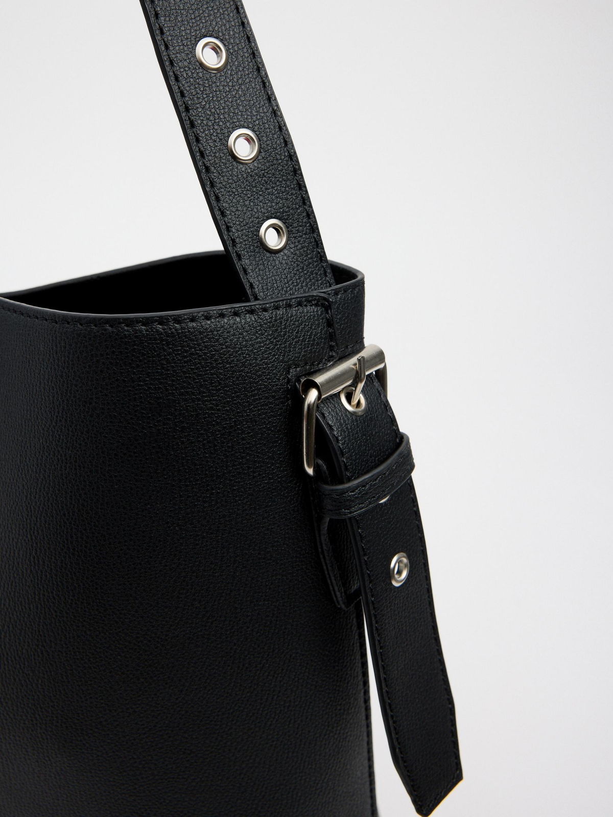 Adjustable strap shopper bag black 45º side view