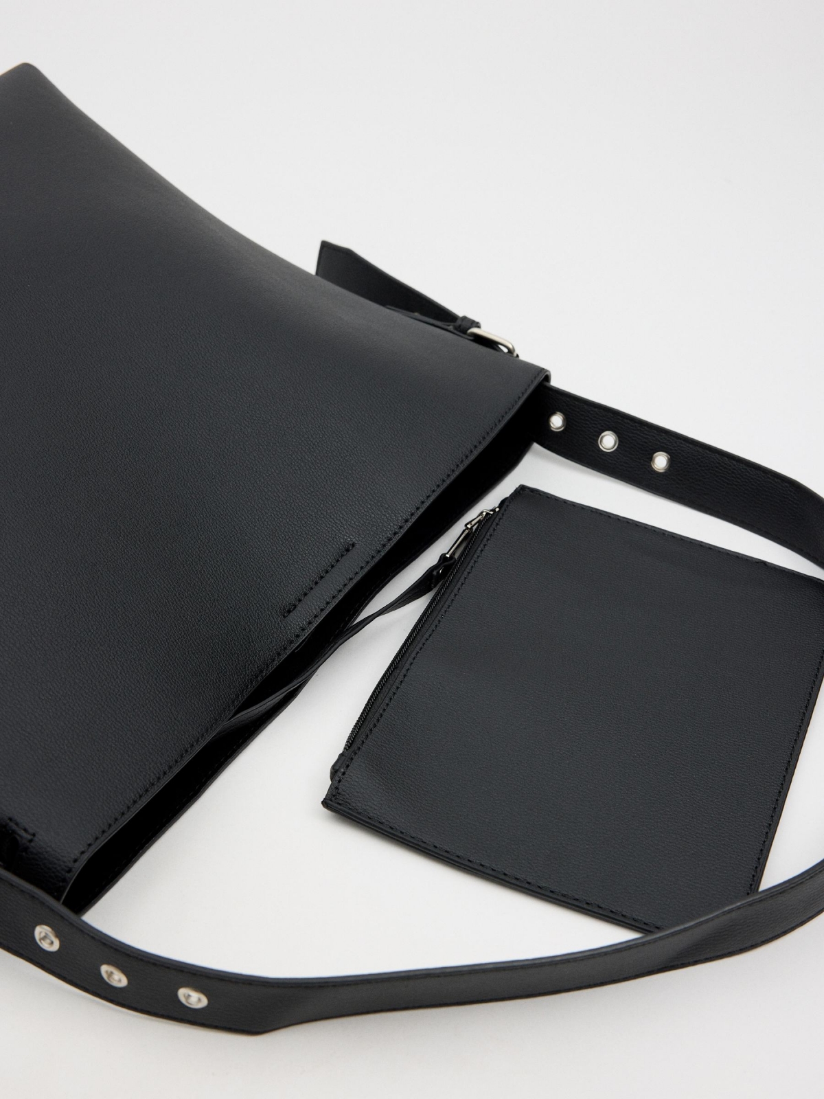 Adjustable strap shopper bag black detail view