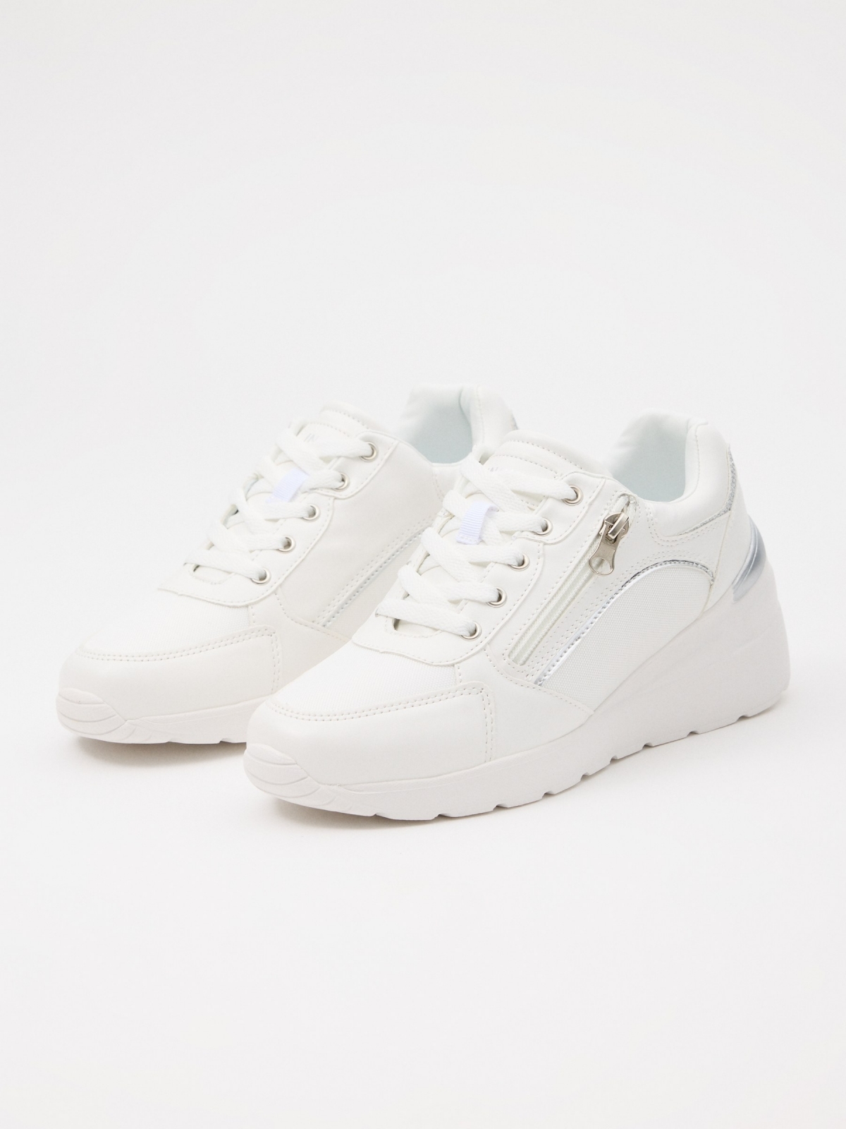 Casual nylon wedge sneaker off white 45º front view