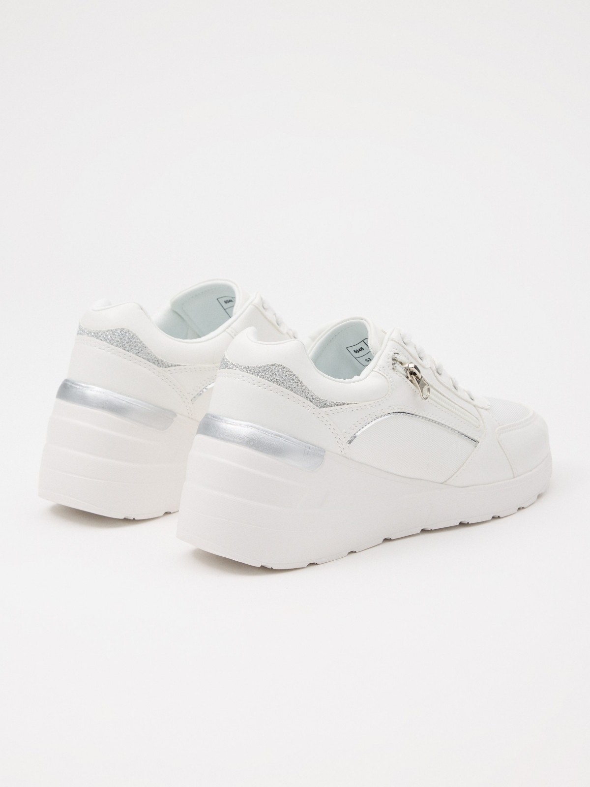 Casual nylon wedge sneaker off white 45º back view