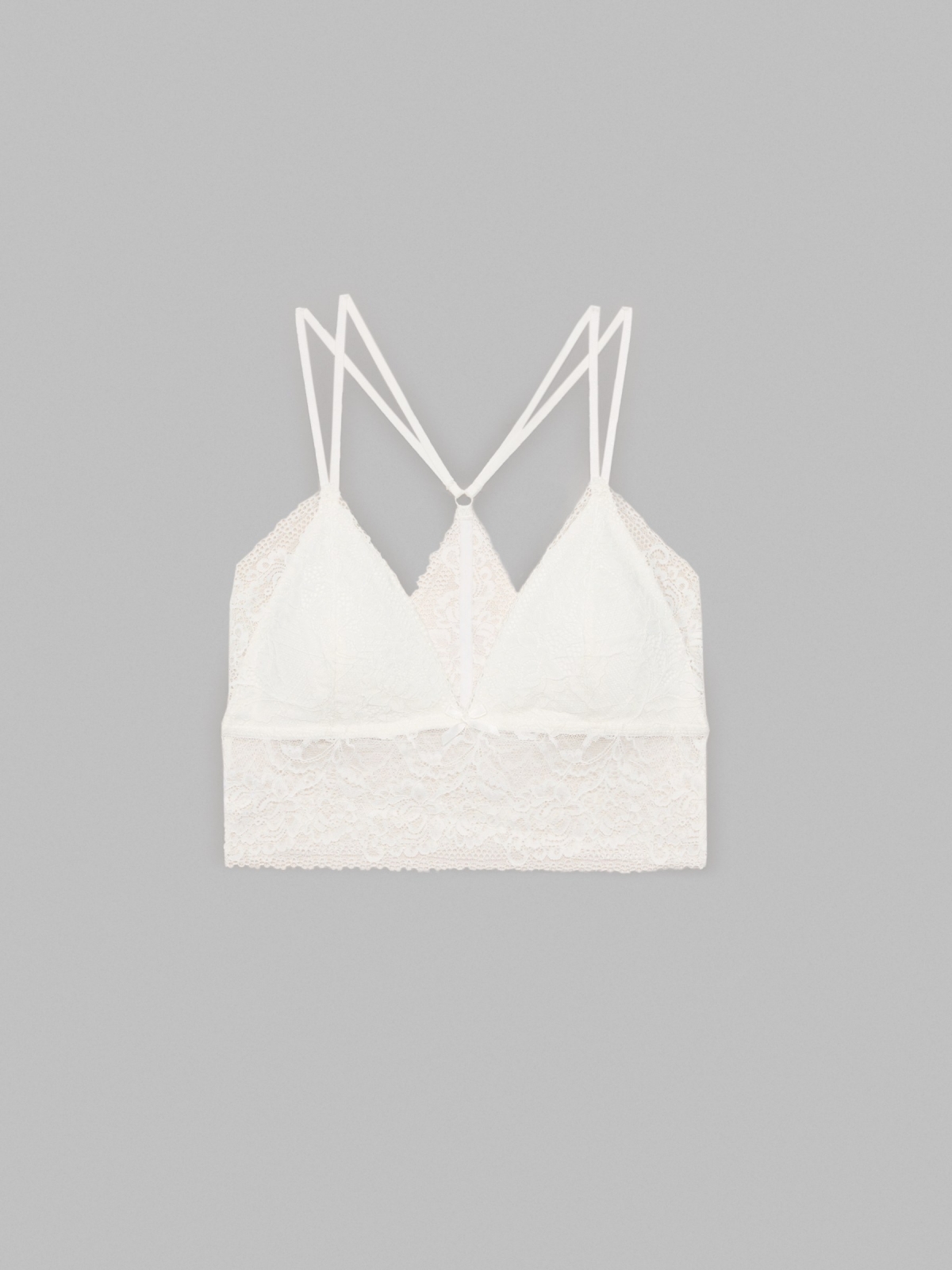 White lace criss-cross bra off white middle back view