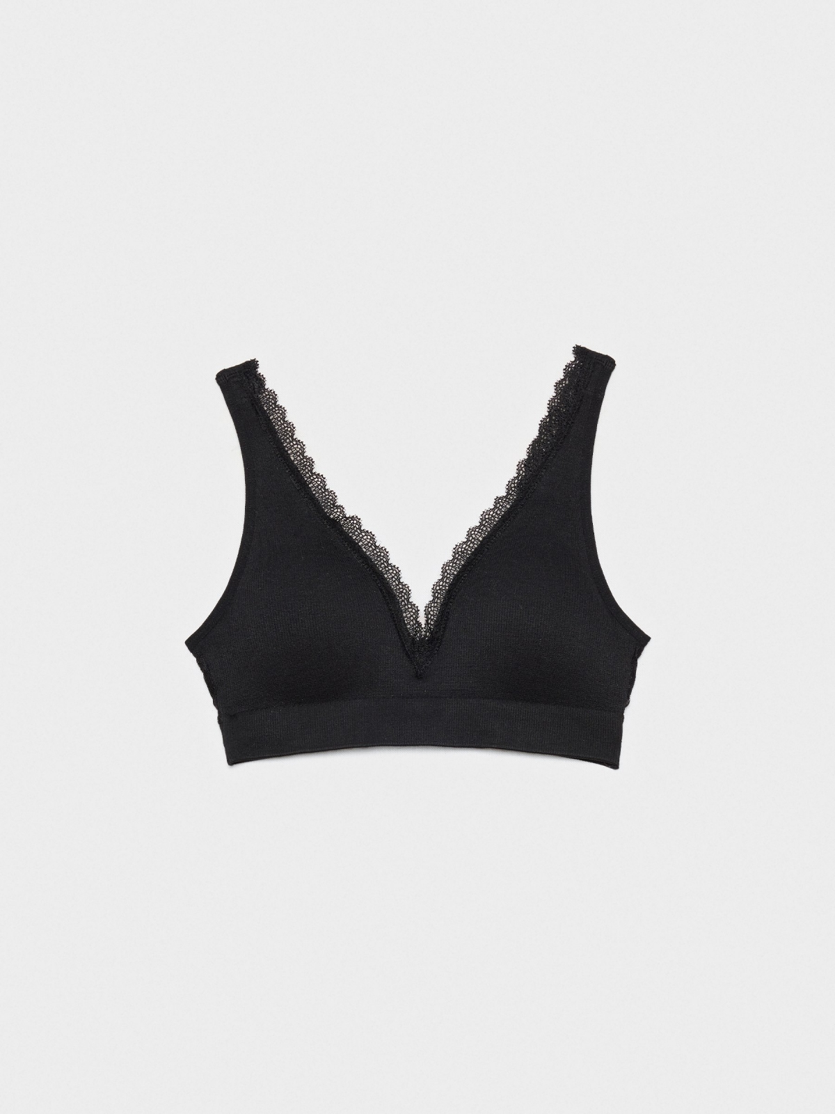 Rib bra with lace black middle back view