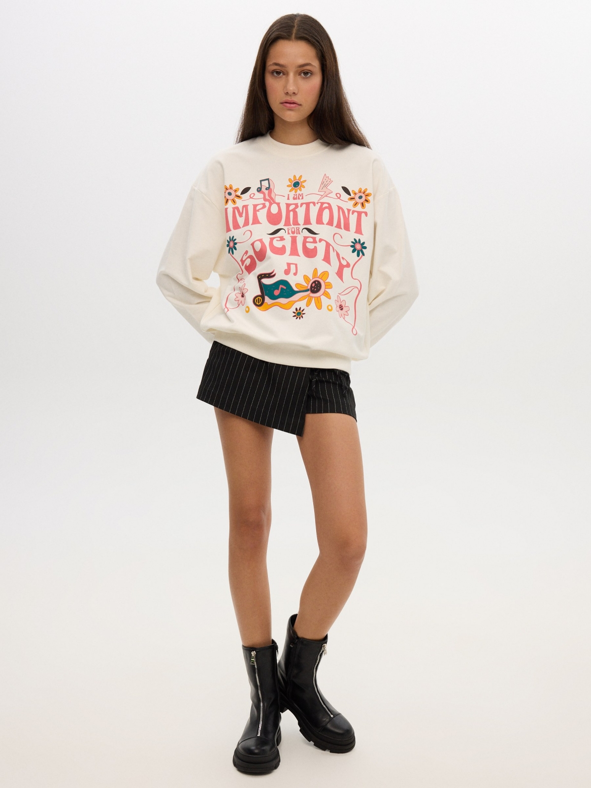 Oversized hoodless sweatshirt off white front view