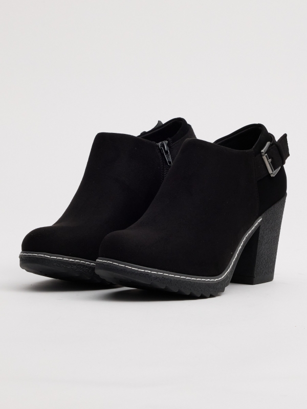 Black low ankle boots with buckle black 45º front view