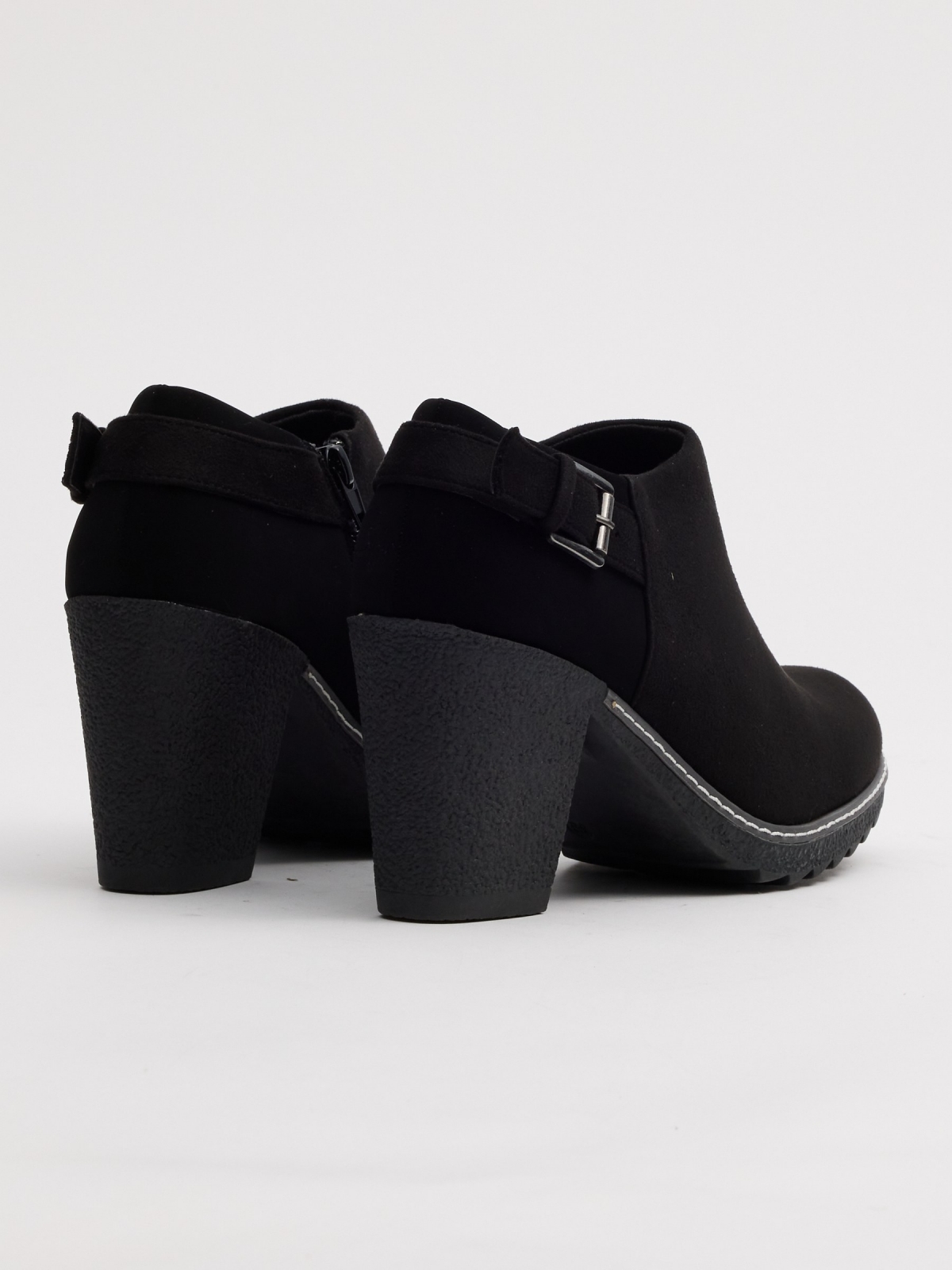 Black low ankle boots with buckle black 45º back view
