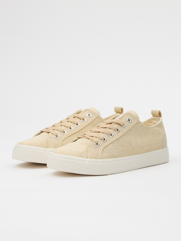 Basic casual canvas sneaker sand 45º front view