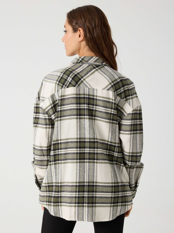 Plaid overshirt green middle back view