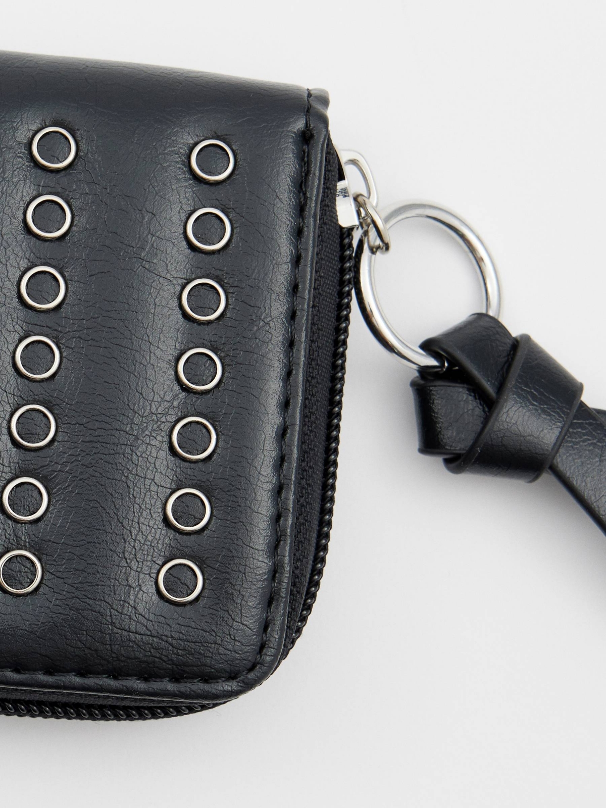 Studded leather effect purse black 45º side view