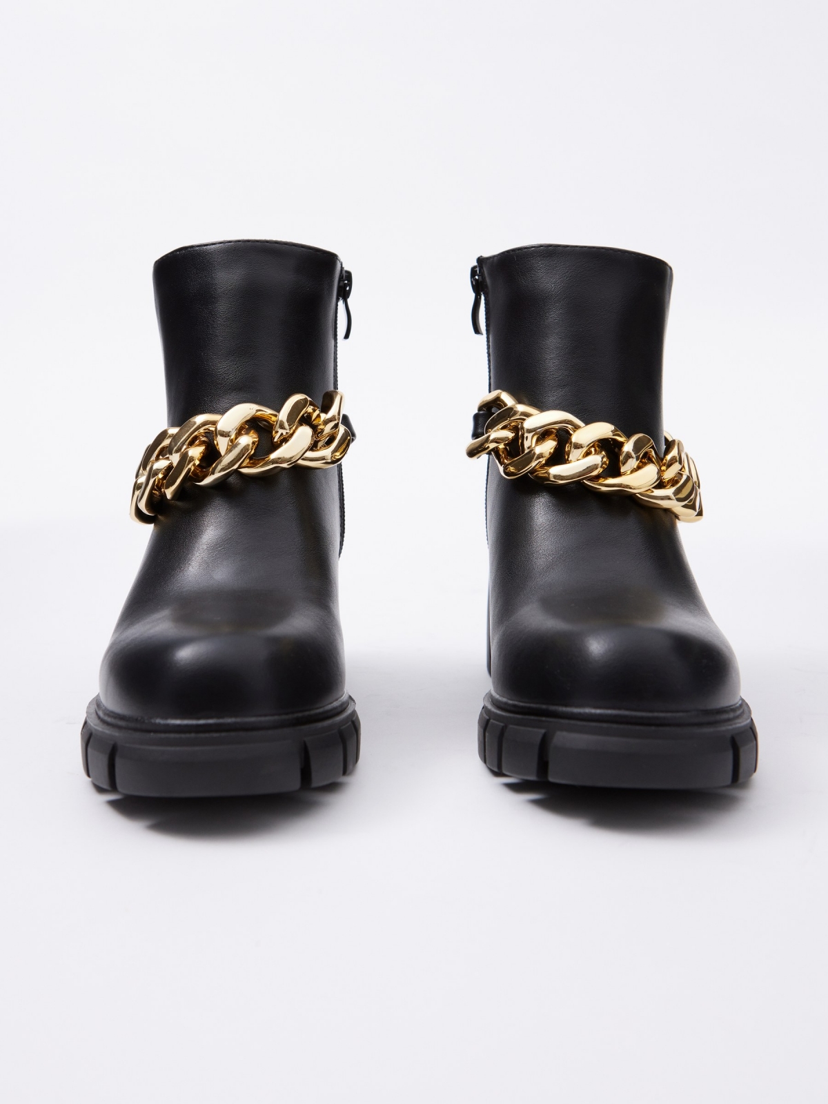 Golden chain high heel ankle boot black zenithal view