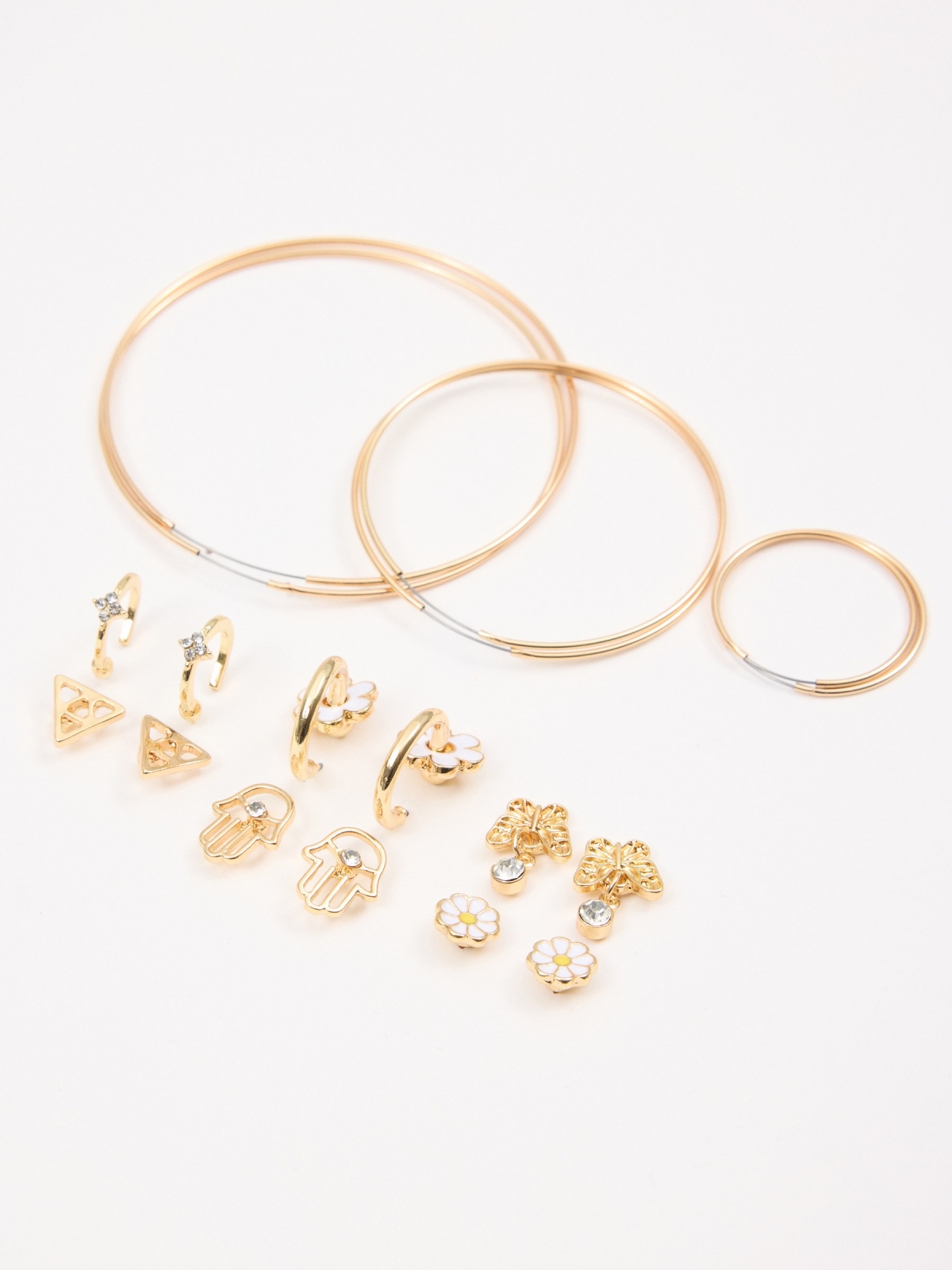 Set 9 golden earrings golden