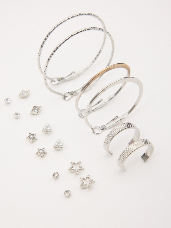 Set 9 silver plated earrings silver