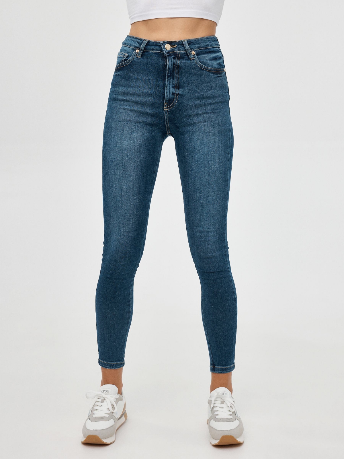 High rise skinny jeans blue middle front view