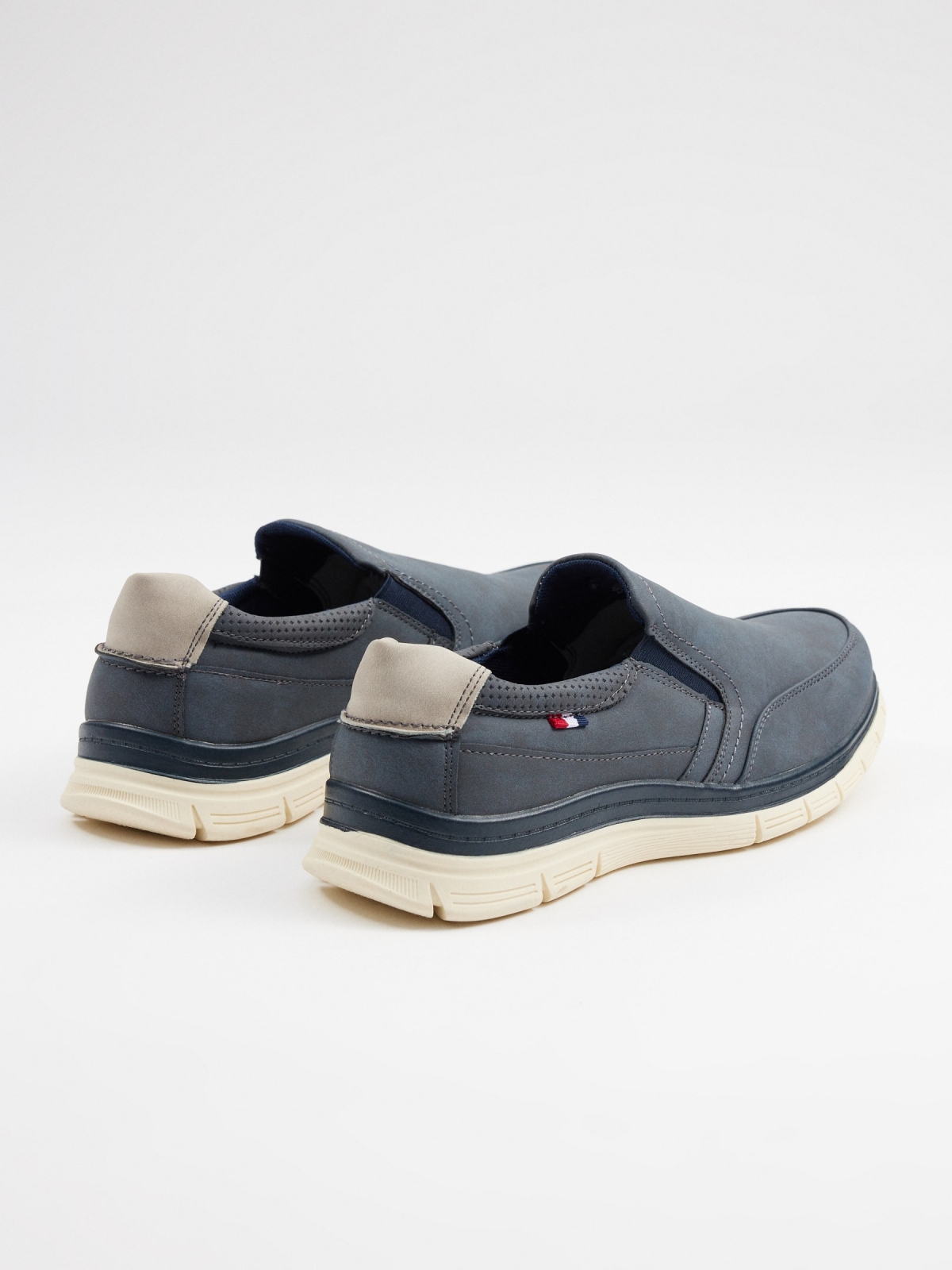 Classic moccasin elastic shoe navy 45º back view