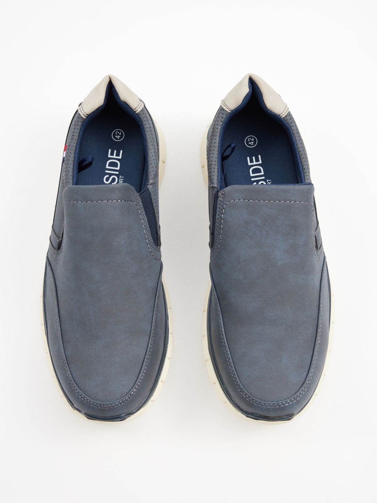 Clássico sapato elástico mocassin azul marinho vista superior