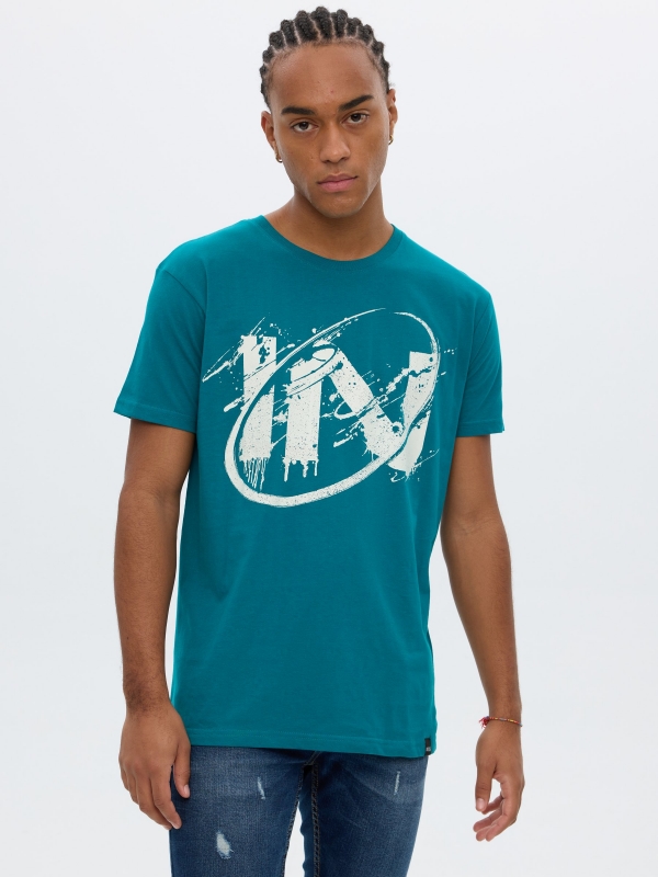 T-shirt printed inside emerald middle front view