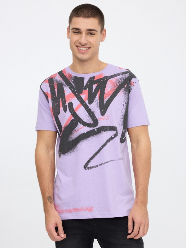 T-shirt printed INSIDE mauve middle front view