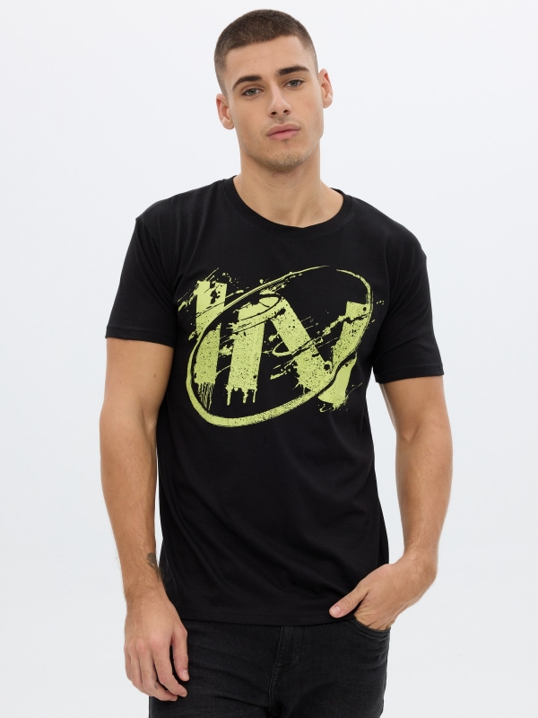 T-shirt printed inside black middle front view