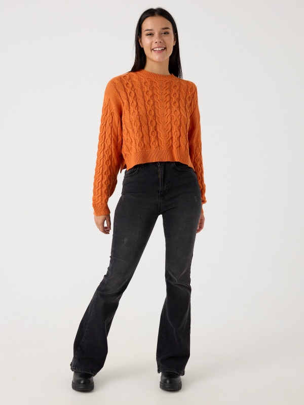 Round neck sweater orange front view