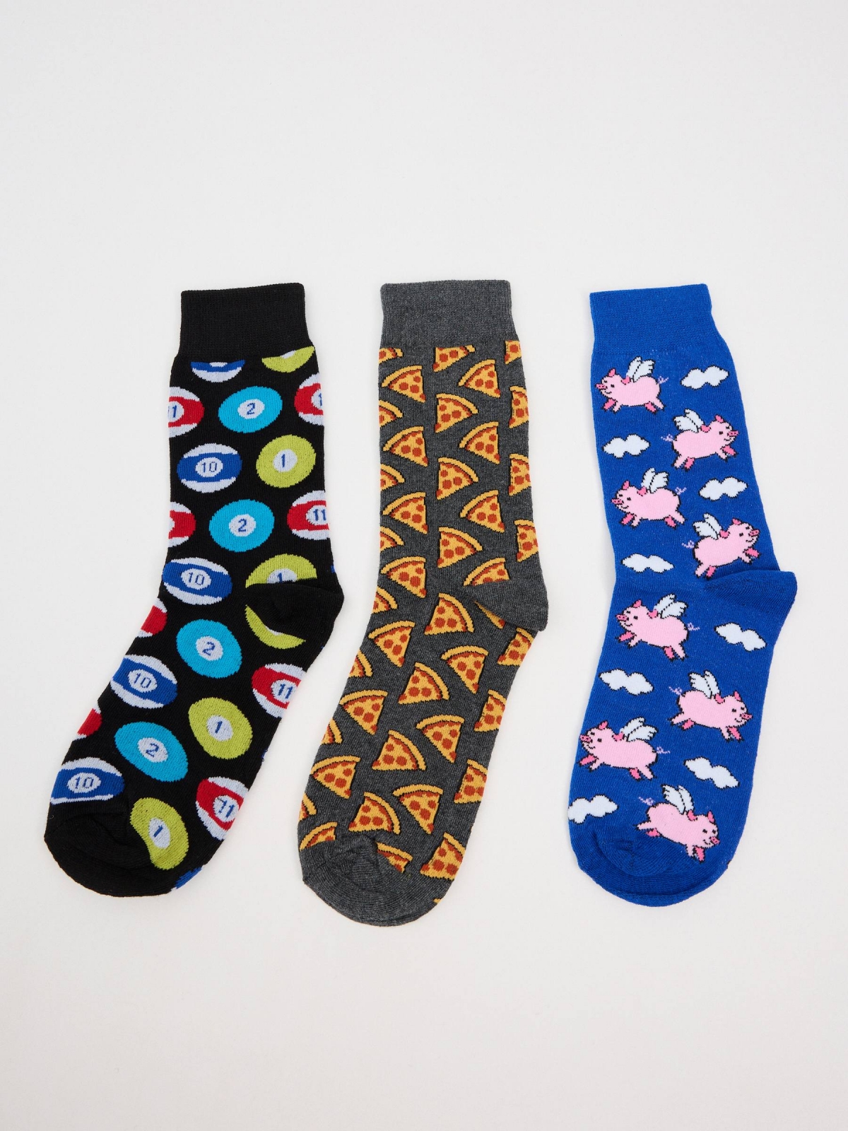 3-pack animated print socks multicolor front view