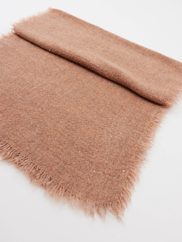 Brown scarf with sequins rolled view