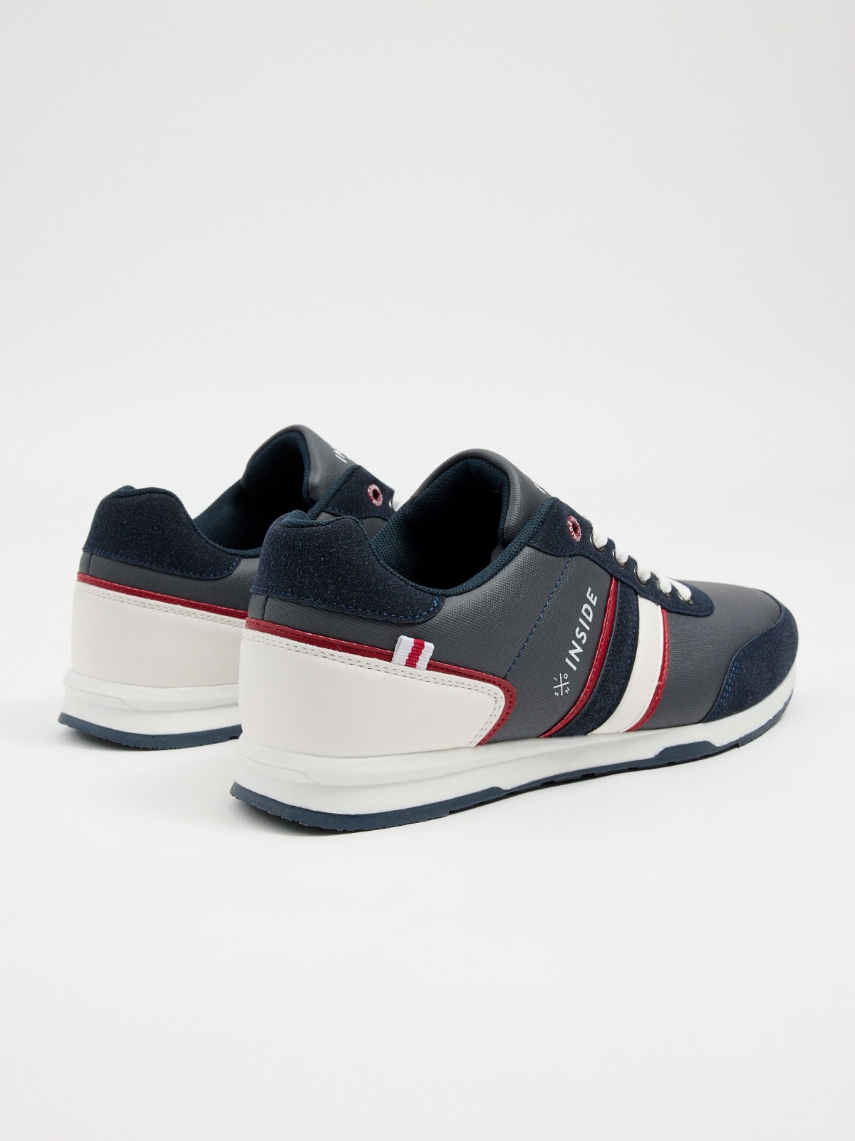Casual mixed fabric trainers navy 45º back view