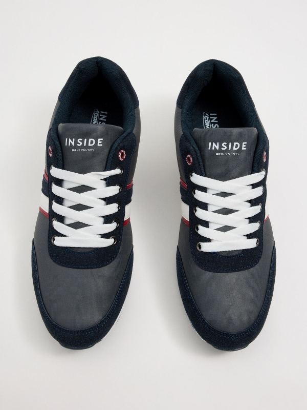 Casual mixed fabric trainers navy zenithal view