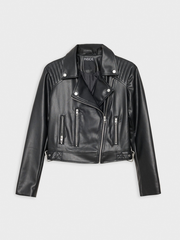  Faux leather biker jacket with pockets black