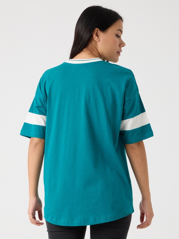 Oversized college t-shirt sea green middle back view