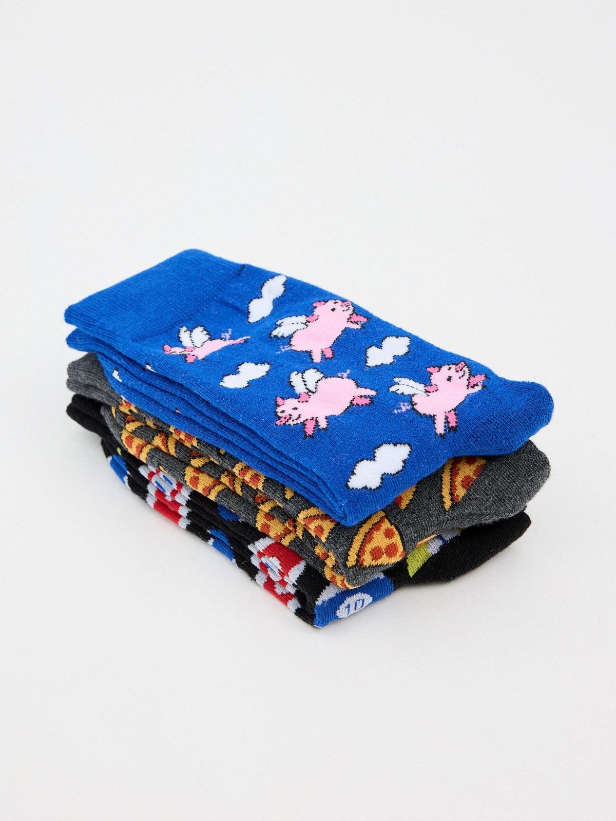Pack de 3 meias com estampa animada multicolorido com modelo