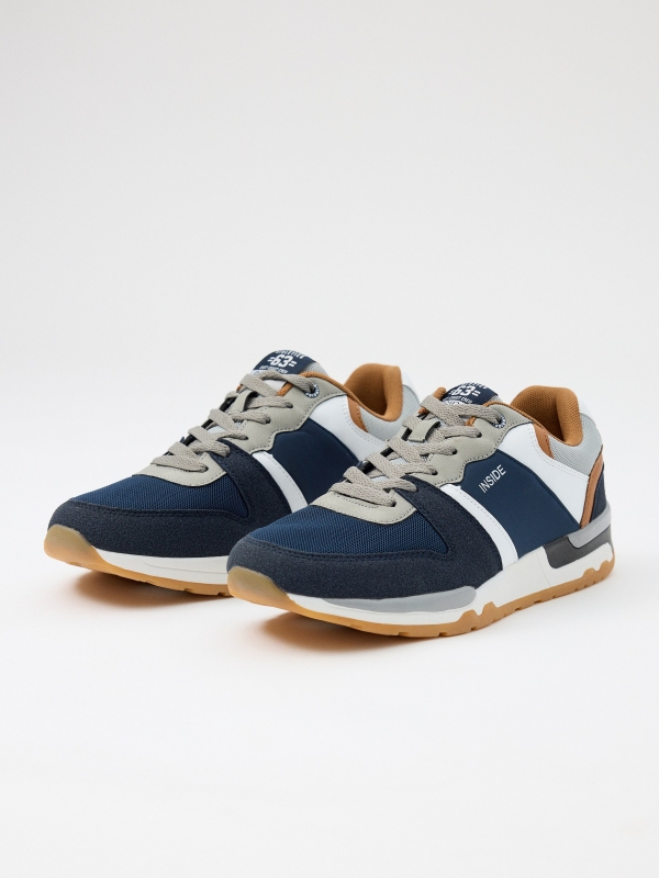 Nylon combined casual sneaker dark blue 45º front view