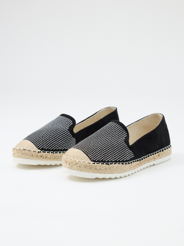 Casual espadrilles with studs black 45º front view
