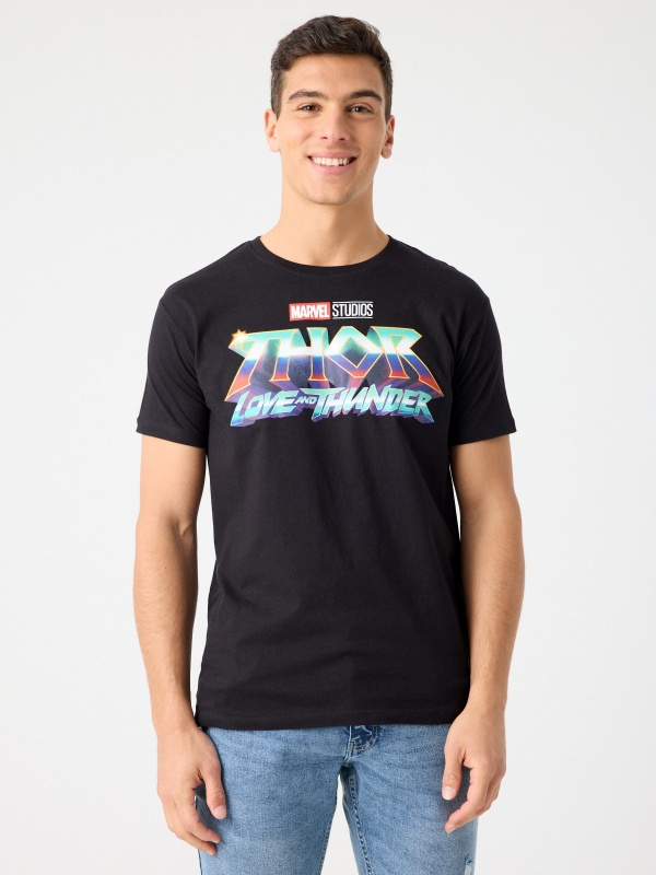 T-shirt Marvel com estampa Thor preto vista meia frontal