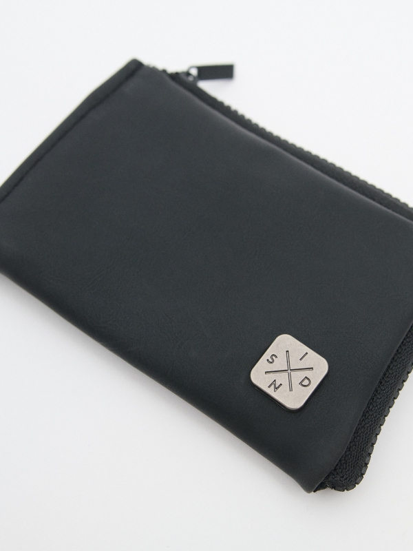 Leather effect purse with application black back view