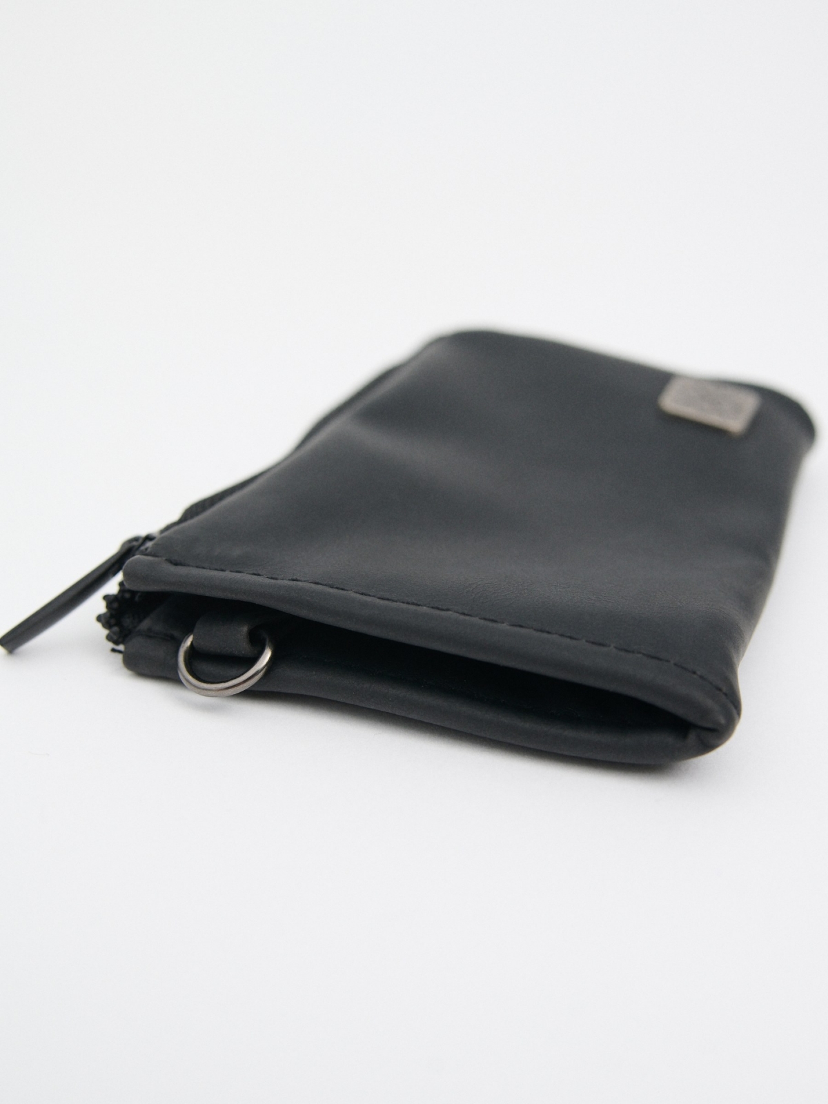 Leather effect purse with application black 45º side view