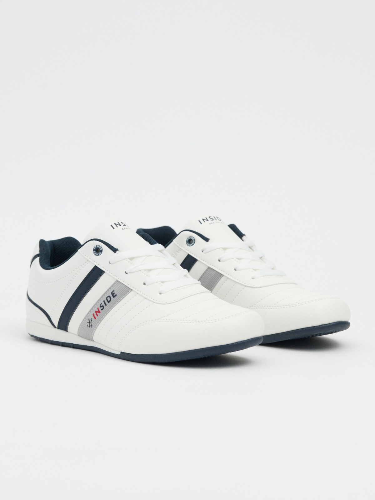 Leather effect sneaker with seams white 45º front view
