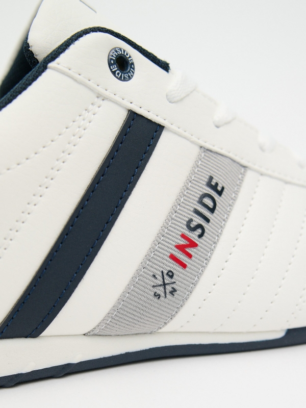 Leather effect sneaker with seams white detail view
