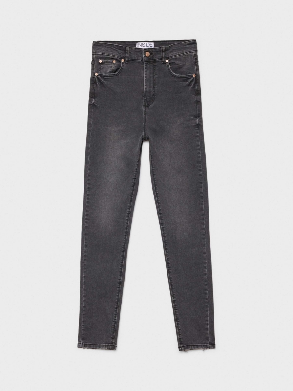 Jeans skinny cintura alta efeito lavado preto preto
