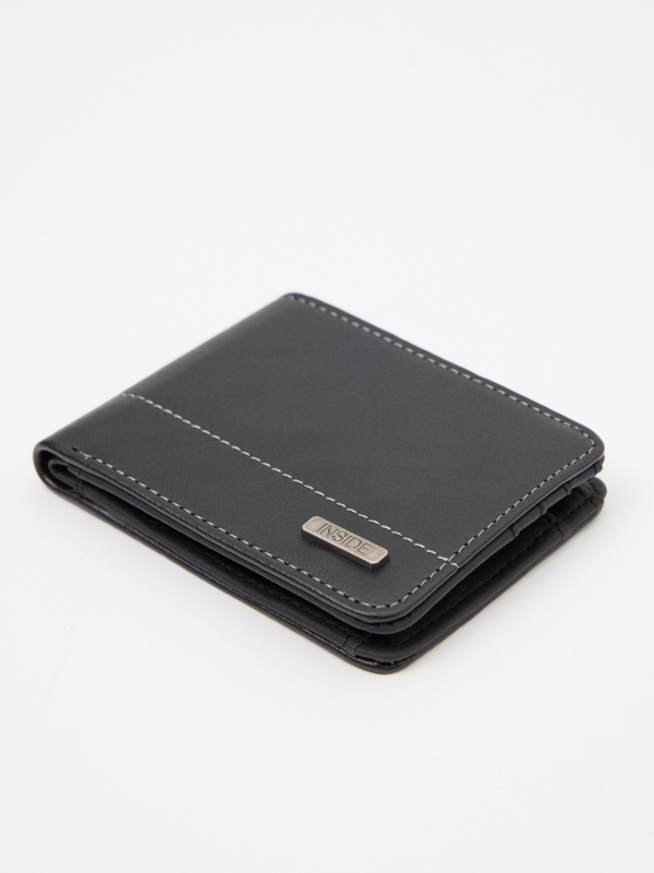 INSIDE black leatherette briefcase black back view