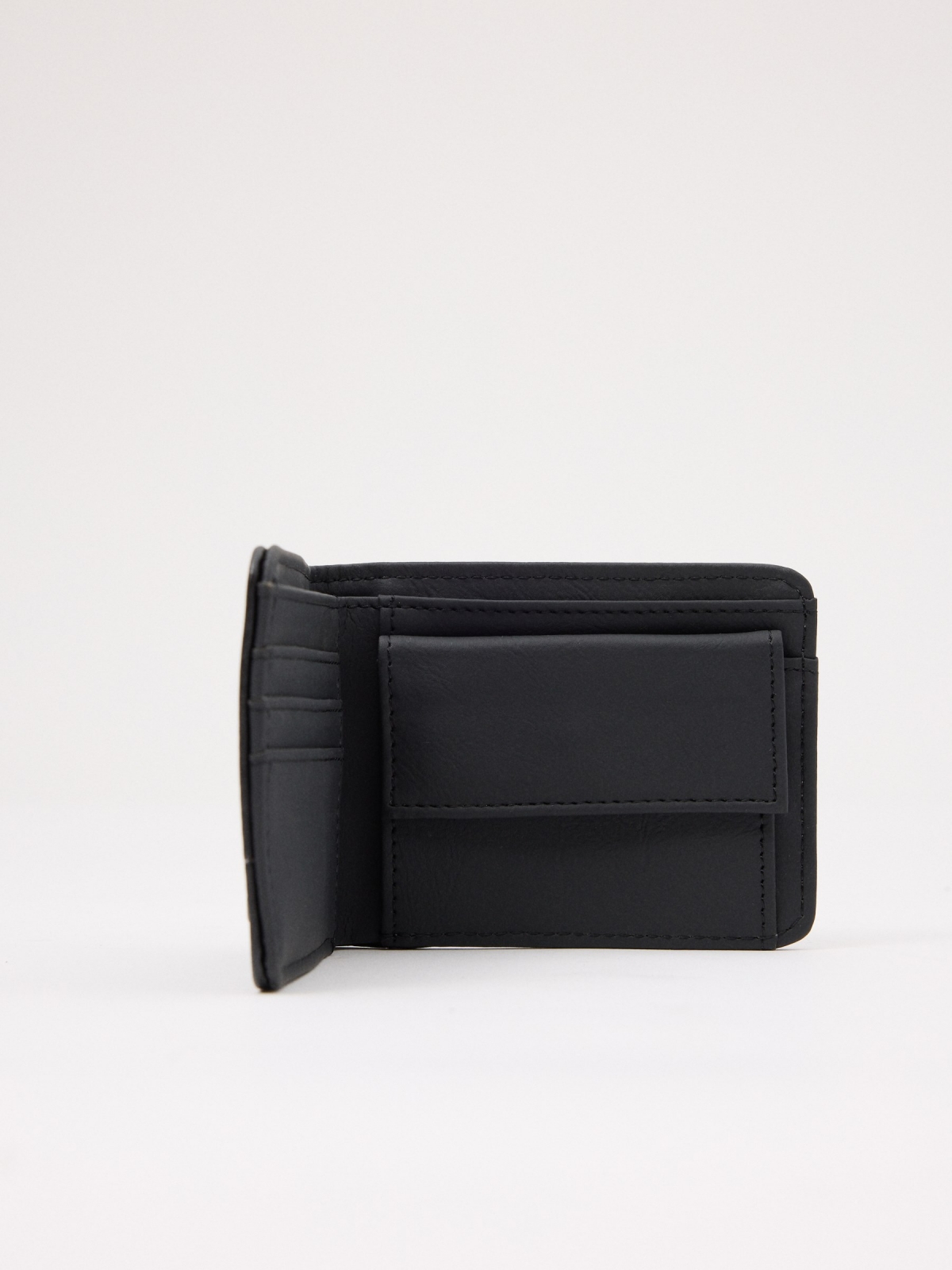 INSIDE black leatherette briefcase black 45º side view