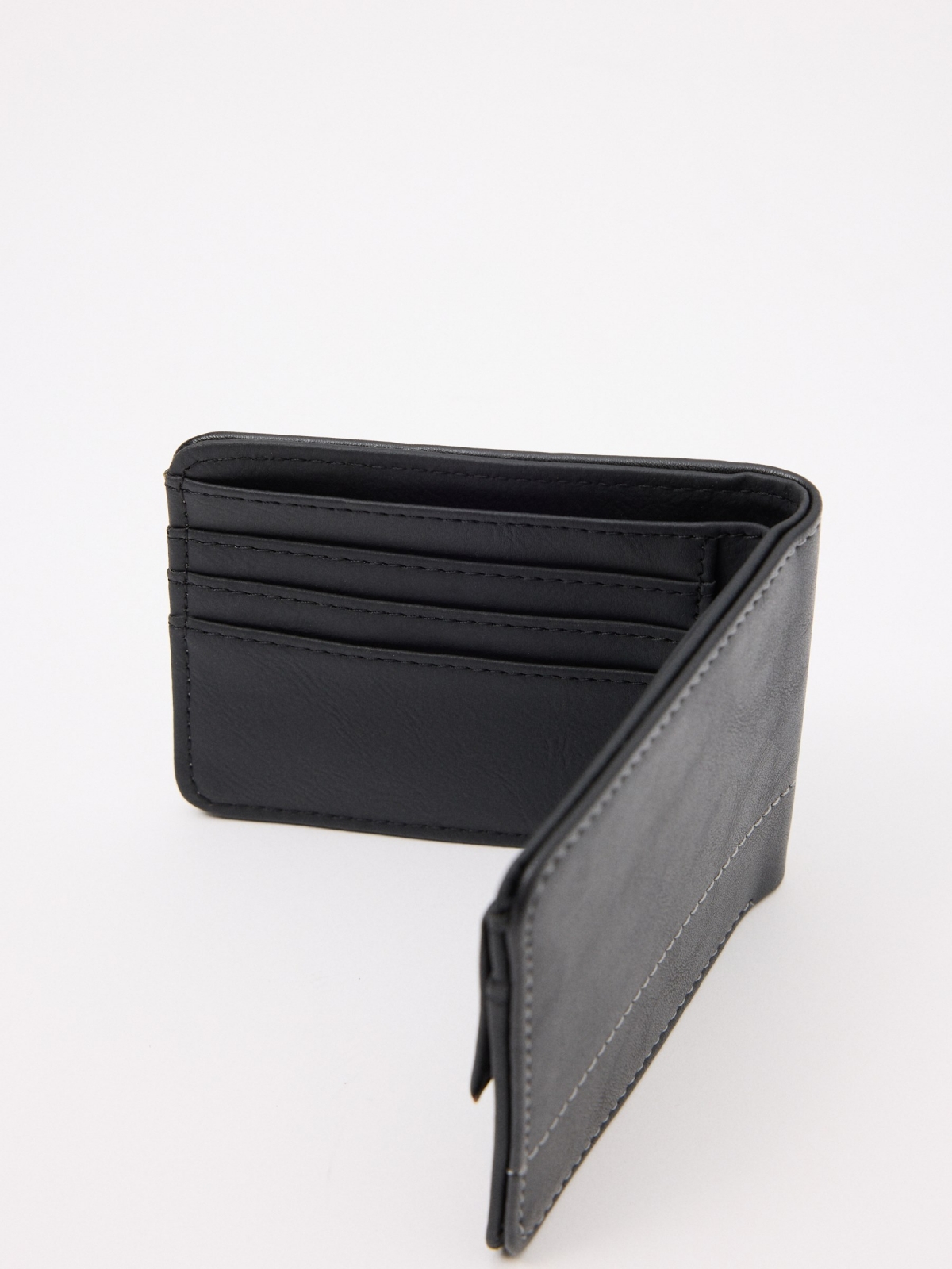 INSIDE black leatherette briefcase black detail view