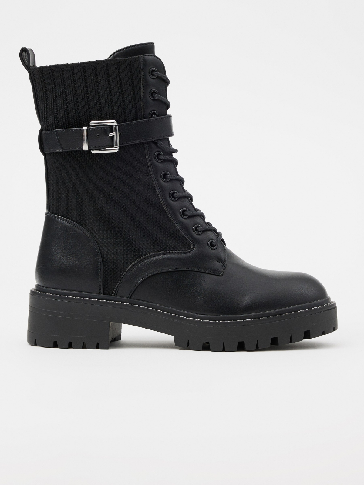Combined buckle ankle boot black